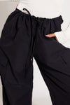 Black Low Rise Oversized Parachute Cargo Pants