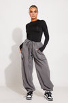 Grey Low Rise Oversized Parachute Cargo Pants