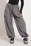 Grey Low Rise Oversized Parachute Cargo Pants