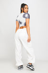 White Low Rise Oversized Parachute Cargo Pants