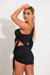 Black Asymmetric One Shoulder Crop Top & Mini Skirt