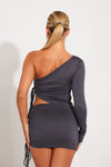 Grey Asymmetric One Shoulder Crop Top & Mini Skirt