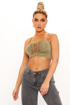 Khaki Slash Detail Cut Out Crop Top