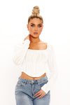 White Textured Embossed Square Neck Top