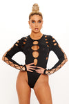 Black Cut Out Seamless Long Sleeve Bodysuit