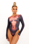 Black Body Heat Map Print Long Sleeve Bodysuit