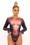 Black Body Heat Map Print Long Sleeve Bodysuit