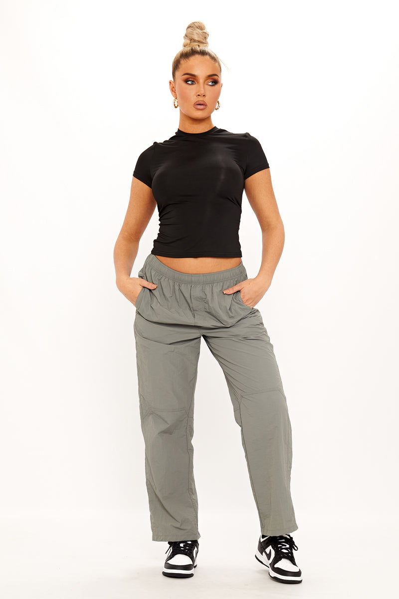 Grey Baggy Straight Leg Shell Parachute Cargos