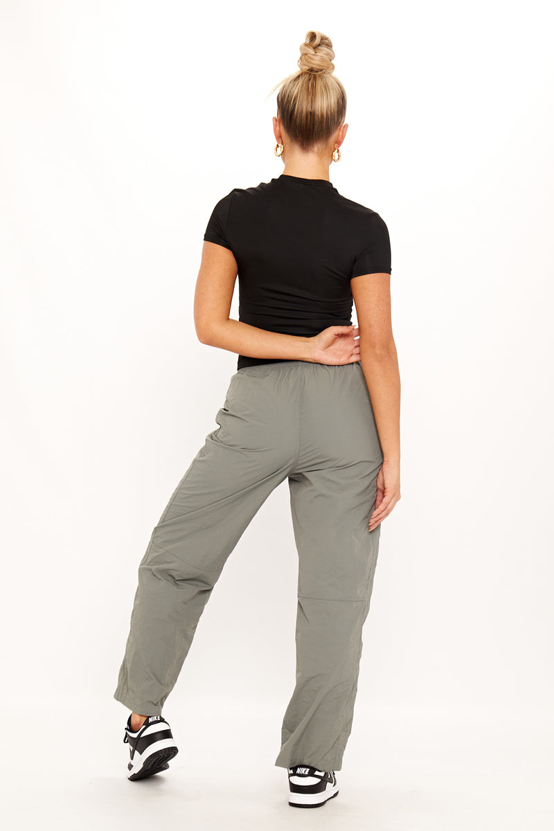 Grey Baggy Straight Leg Shell Parachute Cargos