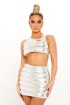 Silver Metallic Sleeveless Padded Puffer Crop Top