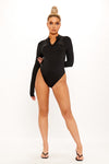 Black High Neck Zip Detail Long Sleeve Bodysuit