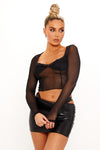 Black Mesh Lace Bustier Long Sleeve Crop Top