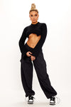 Black Cable Knit High Neck Cropped Jumper