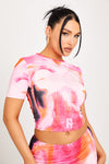 Pink Body Print Graphic Crop Top & Mini Skirt Co-Ord