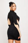 Black High Neck Mesh Panel Detail Mini Dress