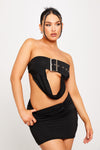 Black Buckle Detail Strapless Cowl Crop Top