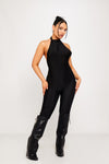 Black Halter High Neck Backless Jumpsuit