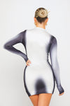 Black & White Body Heat Print High Neck Mini Dress