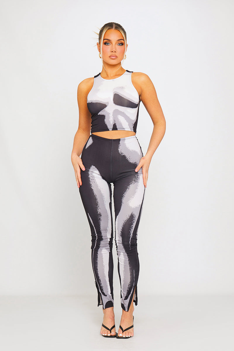 Black Body Art Print Racer Crop Top & Leggings Co-Ord