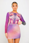 Purple Geometric Body Art Print Top & Mini Skirt Co-Ord