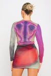 Purple Geometric Body Art Print Top & Mini Skirt Co-Ord