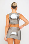 Silver Metallic Sleeveless Crop Top & Mini Skirt Co-Ord