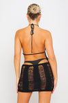 Black Shredded Halter Open Back Knit Mini Dress