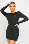 Black Backless Long Sleeve Bodycon Mini Dress