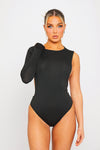 Black One Sleeve Open Back Asymmetric Bodysuit