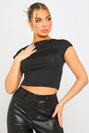 Black Open Back Seamless Cap Sleeve Crop Top