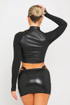 Black Faux Leather High Neck Contour Crop Top