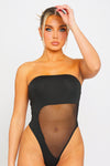 Black Mesh Extreme Cut Out Detail Bandeau Bodysuit