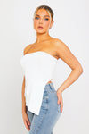 White Ribbed Side Slit Longline Bandeau Top