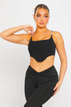 Black Metallic Strap Curved Hem Corset Crop Top