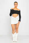 Black Ribbed Contrast Trim Long Sleeve Crop Top