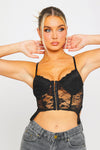 Black Floral Lace Bustier Corset Crop Top