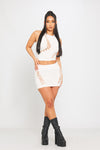 Ivory Cut Out Braid Detail Crop Top & Mini Skirt Co-Ord