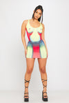 Yellow Body Heat Print Sleeveless Bodysuit & Mini Skirt Co-Ord