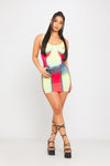 Yellow Body Heat Print Sleeveless Bodysuit & Mini Skirt Co-Ord