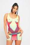 Yellow Body Heat Print Sleeveless Bodysuit & Mini Skirt Co-Ord