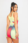 Yellow Body Heat Print Sleeveless Bodysuit & Mini Skirt Co-Ord