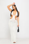 Cream Crochet Knit Halterneck Cut Out Backless Maxi Dress