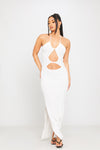 White Crochet Knit Cut Out Halterneck Split Midi Dress