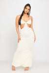 Cream Waffle Stacked Bustier Cut Out Detail Maxi Dress