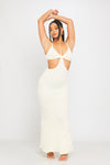 Cream Waffle Stacked Bustier Cut Out Detail Maxi Dress