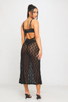 Black Lace Sheer Strappy Open Back Bodycon Midi Dress