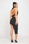 Black Halter Cross Over Cut Out Asymmetric Mini Dress