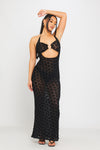 Black Mesh Embossed Halter Cut Out Detail Maxi Dress