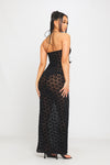 Black Mesh Embossed Halter Cut Out Detail Maxi Dress