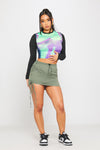 Khaki Ruched Side Drawstring Cargo Shell Mini Skirt